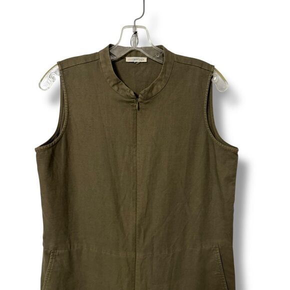Eileen Fisher Olive Green Cotton Hemp Stretch Jumpsuit Small Medium - Picture 3 of 12
